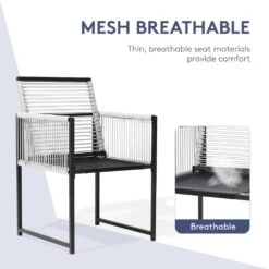 Black 3-Piece Metal Rectangular Glass Tabletop Table Patio Outdoor Dining Set With Rattan Foldable Backrest Chairs -More Furniture Store jearey bistro sets cz3jt hd gy 4f 1000