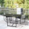 Black 3-Piece Metal Rectangular Glass Tabletop Table Patio Outdoor Dining Set With Rattan Foldable Backrest Chairs