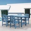 Charlottetown Navy 7-Piece Wicker Outdoor Dining Set With Washed Blue Cushion