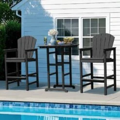 3-Piece Black Adirondack Patio Bar Plastic Outdoor Dining Set-Bar Height Stool And Chairs 15 3-Piece Black Adirondack Patio Bar Plastic Outdoor Dining Set-Bar Height Stool And Chairs -More Furniture Store jearey bistro sets jyqwgbzy3 bk 31 1000