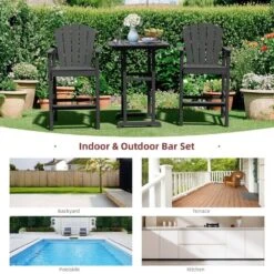 3-Piece Black Adirondack Patio Bar Plastic Outdoor Dining Set-Bar Height Stool And Chairs 12 3-Piece Black Adirondack Patio Bar Plastic Outdoor Dining Set-Bar Height Stool And Chairs -More Furniture Store jearey bistro sets jyqwgbzy3 bk 44 1000