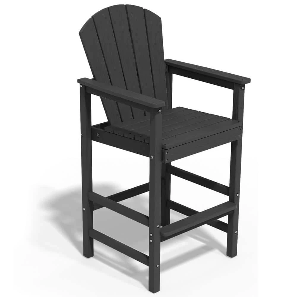 3-Piece Black Adirondack Patio Bar Plastic Outdoor Dining Set-Bar Height Stool And Chairs 3 3-Piece Black Adirondack Patio Bar Plastic Outdoor Dining Set-Bar Height Stool And Chairs - Image 3