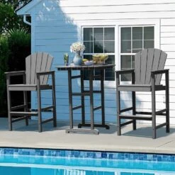 3-Piece Gray Adirondack Patio Bar Plastic Outdoor Dining Set-Bar Height Stool And Chairs 15 3-Piece Gray Adirondack Patio Bar Plastic Outdoor Dining Set-Bar Height Stool And Chairs -More Furniture Store jearey bistro sets jyqwgbzy3 gr 31 1000