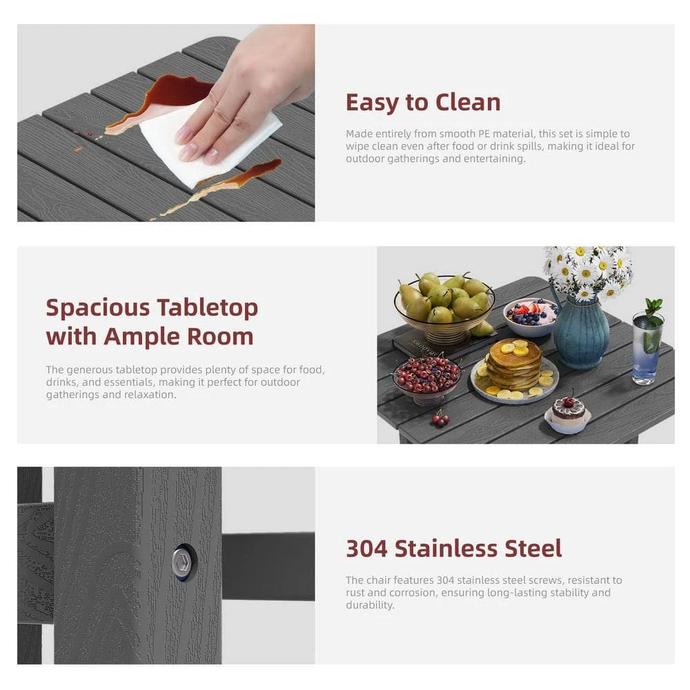 3-Piece Gray Adirondack Patio Bar Plastic Outdoor Dining Set-Bar Height Stool And Chairs 7 3-Piece Gray Adirondack Patio Bar Plastic Outdoor Dining Set-Bar Height Stool And Chairs - Image 7