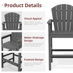 3-Piece Gray Adirondack Patio Bar Plastic Outdoor Dining Set-Bar Height Stool And Chairs 13 3-Piece Gray Adirondack Patio Bar Plastic Outdoor Dining Set-Bar Height Stool And Chairs -More Furniture Store jearey bistro sets jyqwgbzy3 gr fa 1000