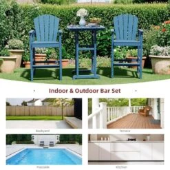 3-Piece Navy Blue Adirondack Patio Bar Plastic Outdoor Dining Set-Bar Height Stool And Chairs -More Furniture Store jearey bistro sets jyqwgbzy3 na 44 1000