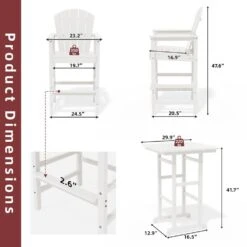 3-Piece White Adirondack Patio Bar Plastic Outdoor Dining Set-Bar Height Stool And Chairs -More Furniture Store jearey bistro sets jyqwgbzy3 wh 1f 1000