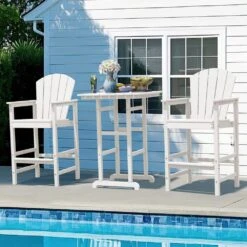 3-Piece White Adirondack Patio Bar Plastic Outdoor Dining Set-Bar Height Stool And Chairs -More Furniture Store jearey bistro sets jyqwgbzy3 wh 31 1000