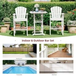 3-Piece White Adirondack Patio Bar Plastic Outdoor Dining Set-Bar Height Stool And Chairs -More Furniture Store jearey bistro sets jyqwgbzy3 wh 44 1000