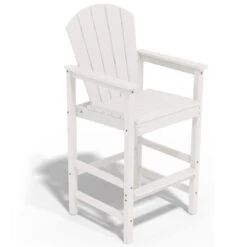 3-Piece White Adirondack Patio Bar Plastic Outdoor Dining Set-Bar Height Stool And Chairs -More Furniture Store jearey bistro sets jyqwgbzy3 wh 4f 1000