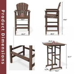 3-Piece Brown Adirondack Patio Bar Plastic Outdoor Dining Set-Bar Height Stool And Chairs -More Furniture Store jearey bistro sets jyqwgbzy3 zm 76 1000