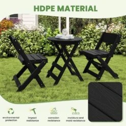 HDPE Foldable 3-Piece Plastic Outdoor Bistro Set In Black -More Furniture Store jearey bistro sets xjg3jt black 1f 1000