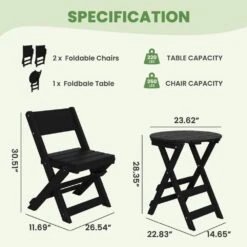 HDPE Foldable 3-Piece Plastic Outdoor Bistro Set In Black -More Furniture Store jearey bistro sets xjg3jt black 4f 1000