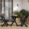 HDPE Foldable 3-Piece Plastic Outdoor Bistro Set In Black