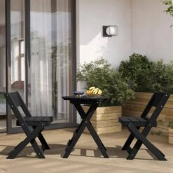 HDPE Foldable 3-Piece Plastic Outdoor Bistro Set In Black