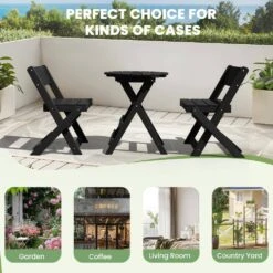 HDPE Foldable 3-Piece Plastic Outdoor Bistro Set In Black -More Furniture Store jearey bistro sets xjg3jt black fa 1000