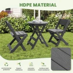 HDPE Foldable 3-Piece Plastic Outdoor Bistro Set In Gray -More Furniture Store jearey bistro sets xjg3jt gray 1f 1000