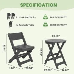 HDPE Foldable 3-Piece Plastic Outdoor Bistro Set In Gray -More Furniture Store jearey bistro sets xjg3jt gray 4f 1000