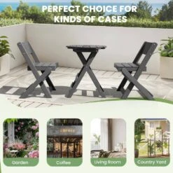 HDPE Foldable 3-Piece Plastic Outdoor Bistro Set In Gray -More Furniture Store jearey bistro sets xjg3jt gray fa 1000