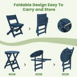 HDPE Foldable 3-Piece Plastic Outdoor Bistro Set In Navy -More Furniture Store jearey bistro sets xjg3jt navy 44 1000