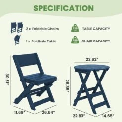 HDPE Foldable 3-Piece Plastic Outdoor Bistro Set In Navy -More Furniture Store jearey bistro sets xjg3jt navy 4f 1000