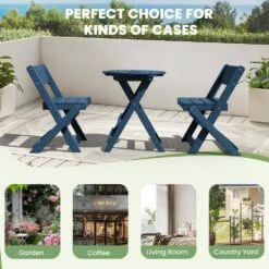 HDPE Foldable 3-Piece Plastic Outdoor Bistro Set In Navy -More Furniture Store jearey bistro sets xjg3jt navy fa 1000