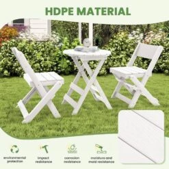 HDPE Foldable 3-Piece Plastic Outdoor Bistro Set In White 9 HDPE Foldable 3-Piece Plastic Outdoor Bistro Set In White -More Furniture Store jearey bistro sets xjg3jt white 1f 1000