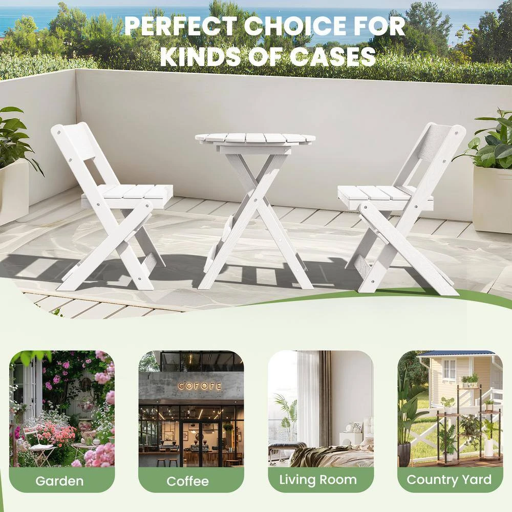 HDPE Foldable 3-Piece Plastic Outdoor Bistro Set In White 6 HDPE Foldable 3-Piece Plastic Outdoor Bistro Set In White - Image 6