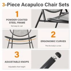 3-Piece Black Round Rattan Patio Rust-Proof Outdoor Bistro Set -More Furniture Store jearey bistro sets xsd3p black 1f 1000