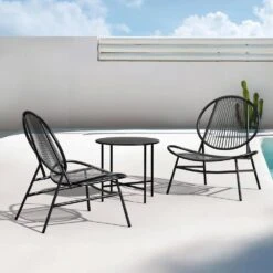 3-Piece Black Round Rattan Patio Rust-Proof Outdoor Bistro Set -More Furniture Store jearey bistro sets xsd3p black 31 1000