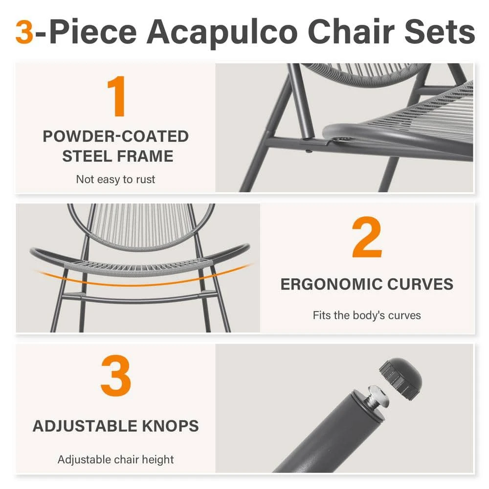 3-Piece Grey Round Rattan Patio Rust-Proof Outdoor Bistro Set 5 3-Piece Grey Round Rattan Patio Rust-Proof Outdoor Bistro Set - Image 5