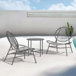 3-Piece Grey Round Rattan Patio Rust-Proof Outdoor Bistro Set 15 3-Piece Grey Round Rattan Patio Rust-Proof Outdoor Bistro Set -More Furniture Store jearey bistro sets xsd3p grey 31 1000