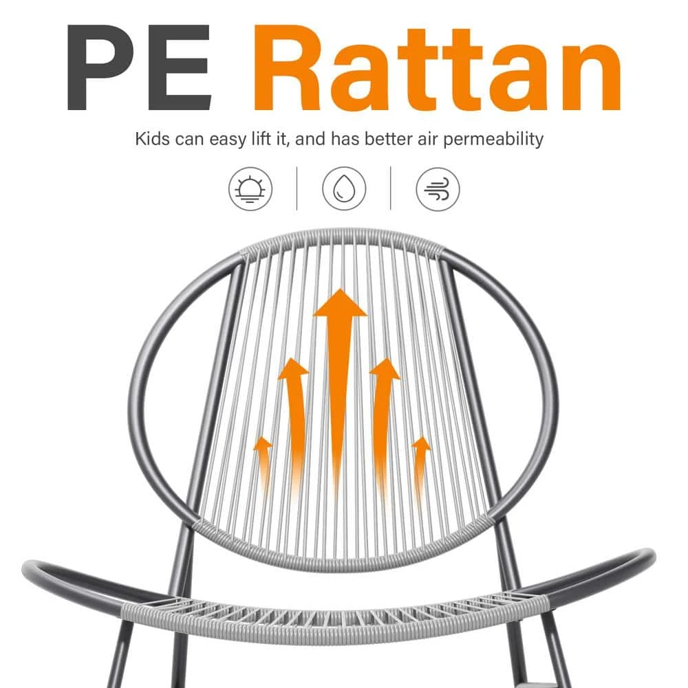 3-Piece Grey Round Rattan Patio Rust-Proof Outdoor Bistro Set 4 3-Piece Grey Round Rattan Patio Rust-Proof Outdoor Bistro Set - Image 4