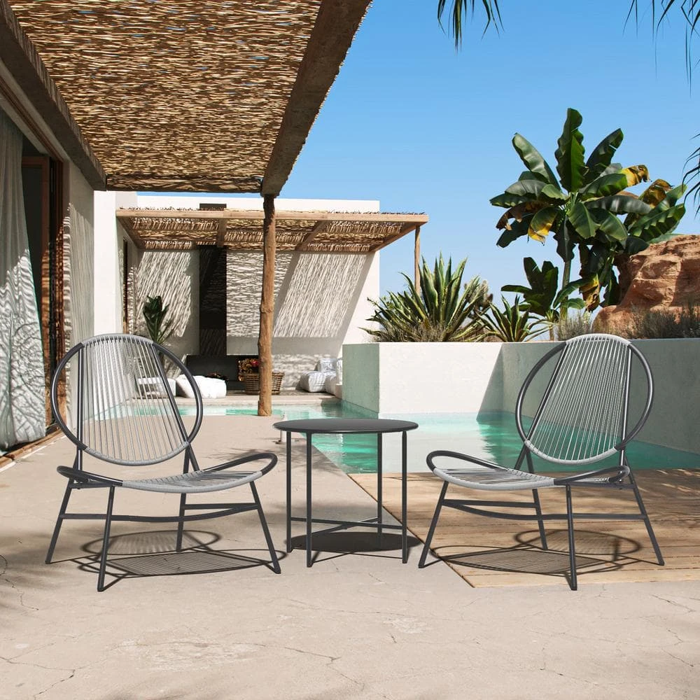 3-Piece Grey Round Rattan Patio Rust-Proof Outdoor Bistro Set 1 3-Piece Grey Round Rattan Patio Rust-Proof Outdoor Bistro Set