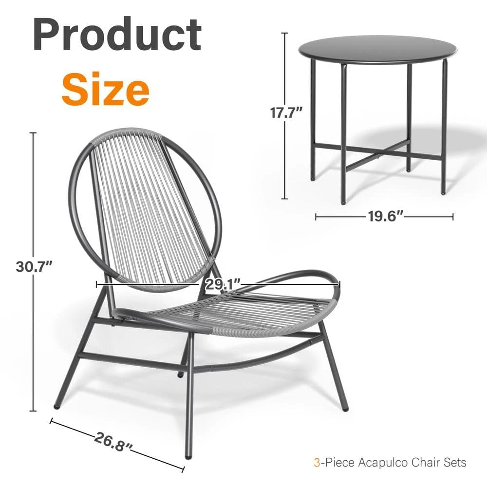 3-Piece Grey Round Rattan Patio Rust-Proof Outdoor Bistro Set 2 3-Piece Grey Round Rattan Patio Rust-Proof Outdoor Bistro Set - Image 2