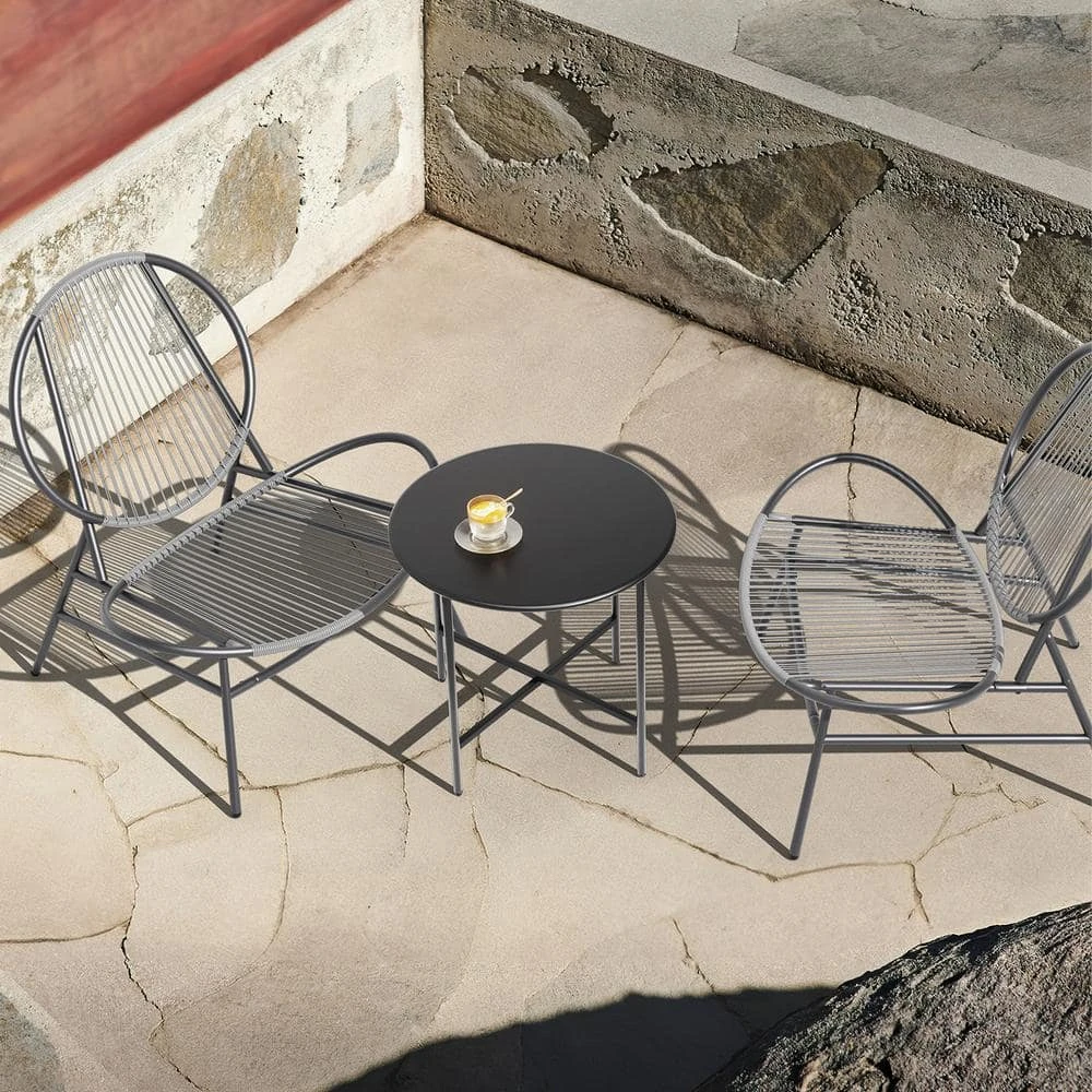 3-Piece Grey Round Rattan Patio Rust-Proof Outdoor Bistro Set 7 3-Piece Grey Round Rattan Patio Rust-Proof Outdoor Bistro Set - Image 7