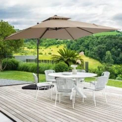 10 X 10 Ft. Steel Cantilever Patio Umbrella In Beige -More Furniture Store jearey cantilever umbrellas 10cusb beige 31 1000