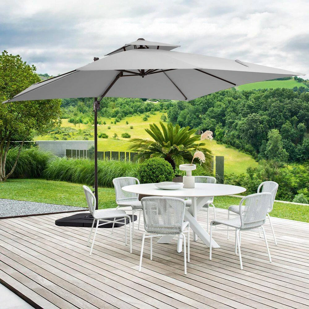 10 X 10 Ft. Steel Cantilever Patio Umbrella In Grey 9 10 X 10 Ft. Steel Cantilever Patio Umbrella In Grey - Image 9