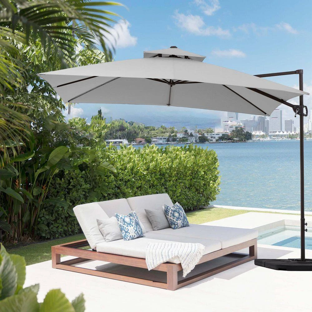 10 X 10 Ft. Steel Cantilever Patio Umbrella In Grey 4 10 X 10 Ft. Steel Cantilever Patio Umbrella In Grey - Image 4