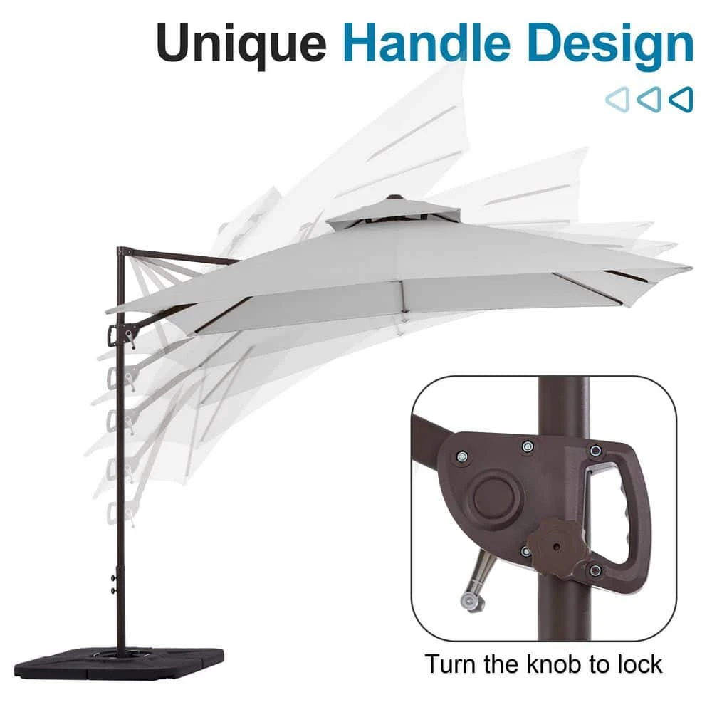 10 X 10 Ft. Steel Cantilever Patio Umbrella In Grey 8 10 X 10 Ft. Steel Cantilever Patio Umbrella In Grey - Image 8