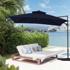 10 X 10 Ft. Steel Cantilever Patio Umbrella In Navy -More Furniture Store jearey cantilever umbrellas 10cusb navy c3 1000