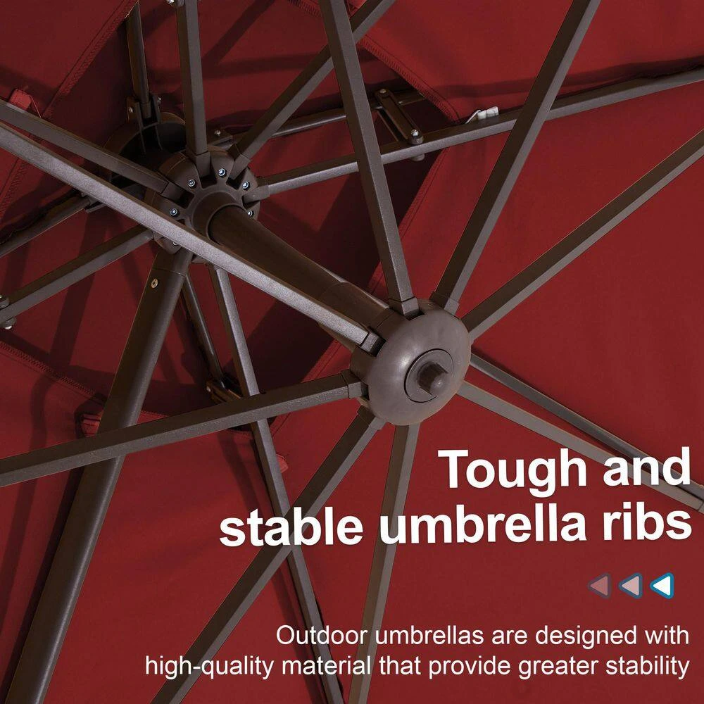 10 X 10 Ft. Steel Cantilever Patio Umbrella In Red 3 10 X 10 Ft. Steel Cantilever Patio Umbrella In Red - Image 3