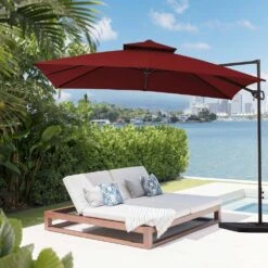 10 X 10 Ft. Steel Cantilever Patio Umbrella In Red 12 10 X 10 Ft. Steel Cantilever Patio Umbrella In Red -More Furniture Store jearey cantilever umbrellas 10cusb red c3 1000