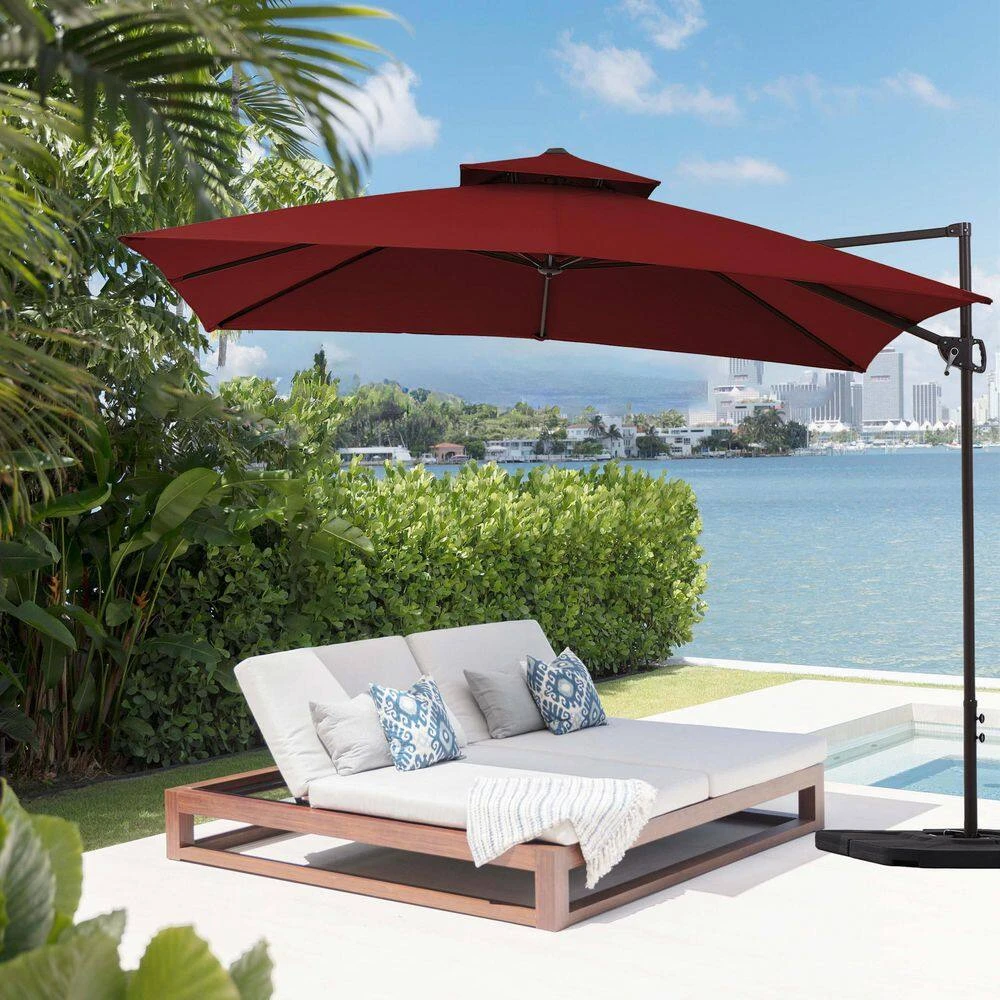 10 X 10 Ft. Steel Cantilever Patio Umbrella In Red 4 10 X 10 Ft. Steel Cantilever Patio Umbrella In Red - Image 4