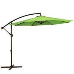 10 Ft. Cantilever Hanging Steel Offset Outdoor Patio Umbrella With Cross Base In Apple Green