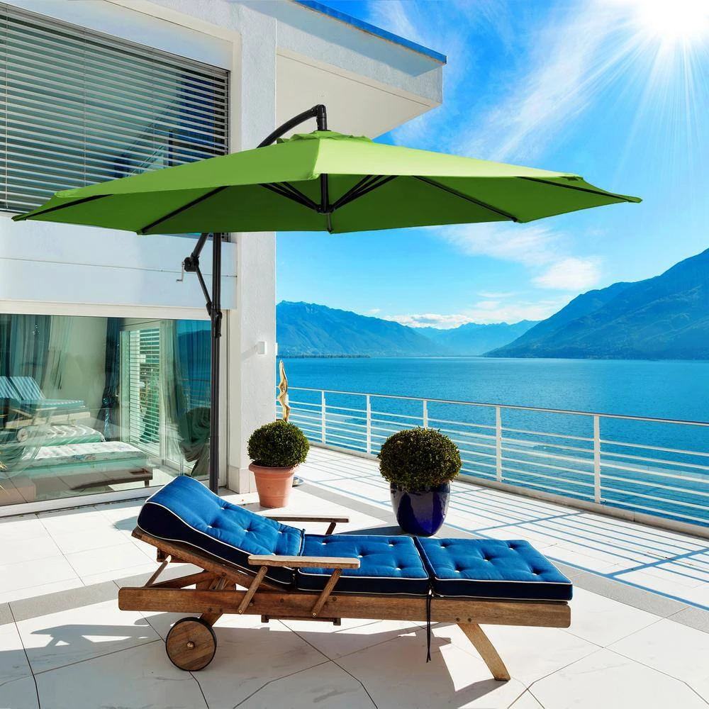 10 Ft. Cantilever Hanging Steel Offset Outdoor Patio Umbrella With Cross Base In Apple Green 2 10 Ft. Cantilever Hanging Steel Offset Outdoor Patio Umbrella With Cross Base In Apple Green - Image 2