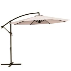 10 Ft. Cantilever Hanging Steel Offset Outdoor Patio Umbrella With Cross Base In Beige -More Furniture Store jearey cantilever umbrellas 10cxxj beige 77 1000