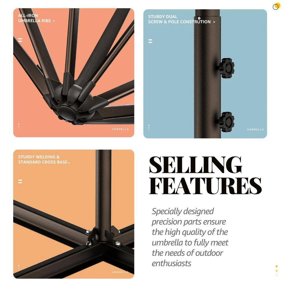 10 Ft. Cantilever Hanging Steel Offset Outdoor Patio Umbrella With Cross Base In Brown 7 10 Ft. Cantilever Hanging Steel Offset Outdoor Patio Umbrella With Cross Base In Brown - Image 7