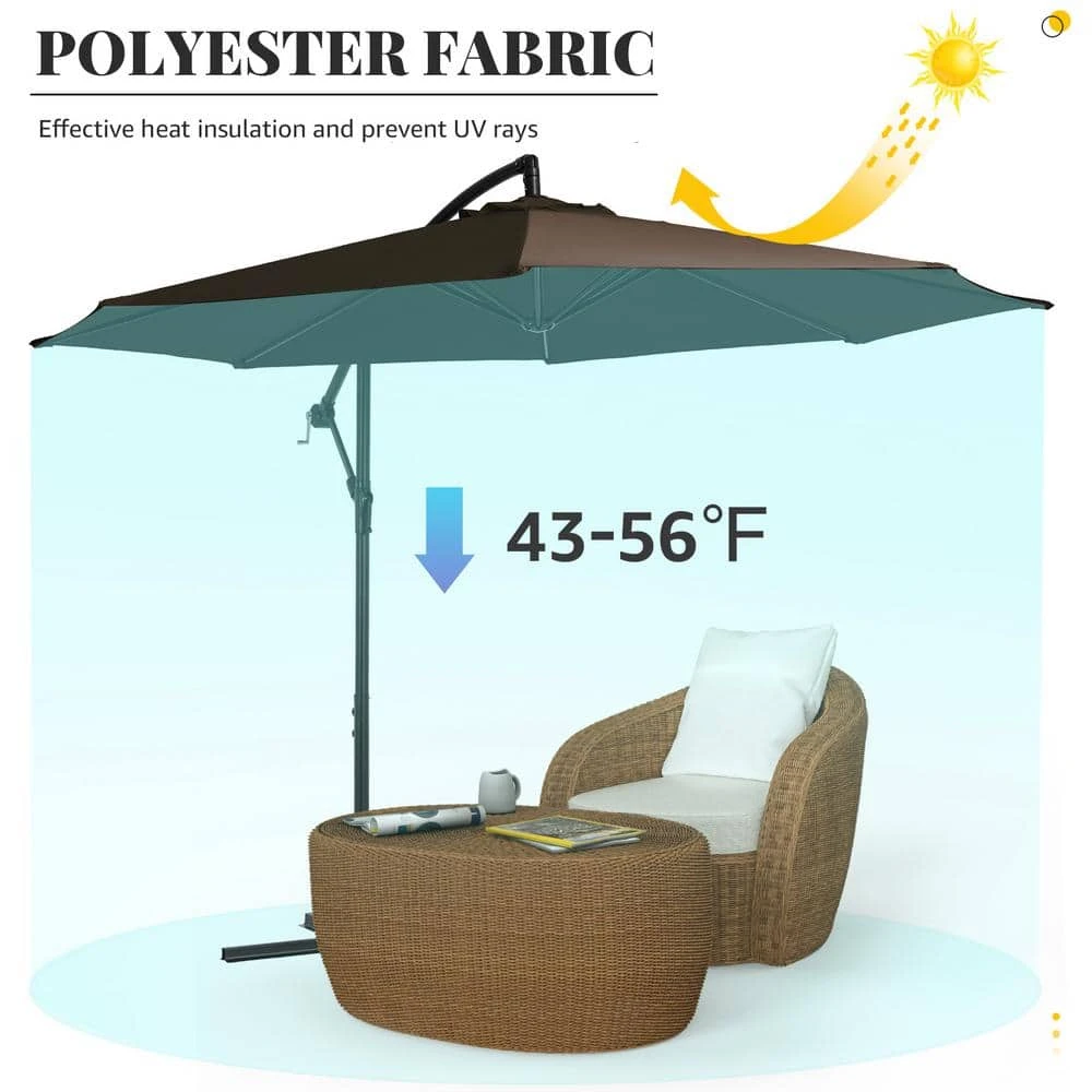 10 Ft. Cantilever Hanging Steel Offset Outdoor Patio Umbrella With Cross Base In Brown 5 10 Ft. Cantilever Hanging Steel Offset Outdoor Patio Umbrella With Cross Base In Brown - Image 5