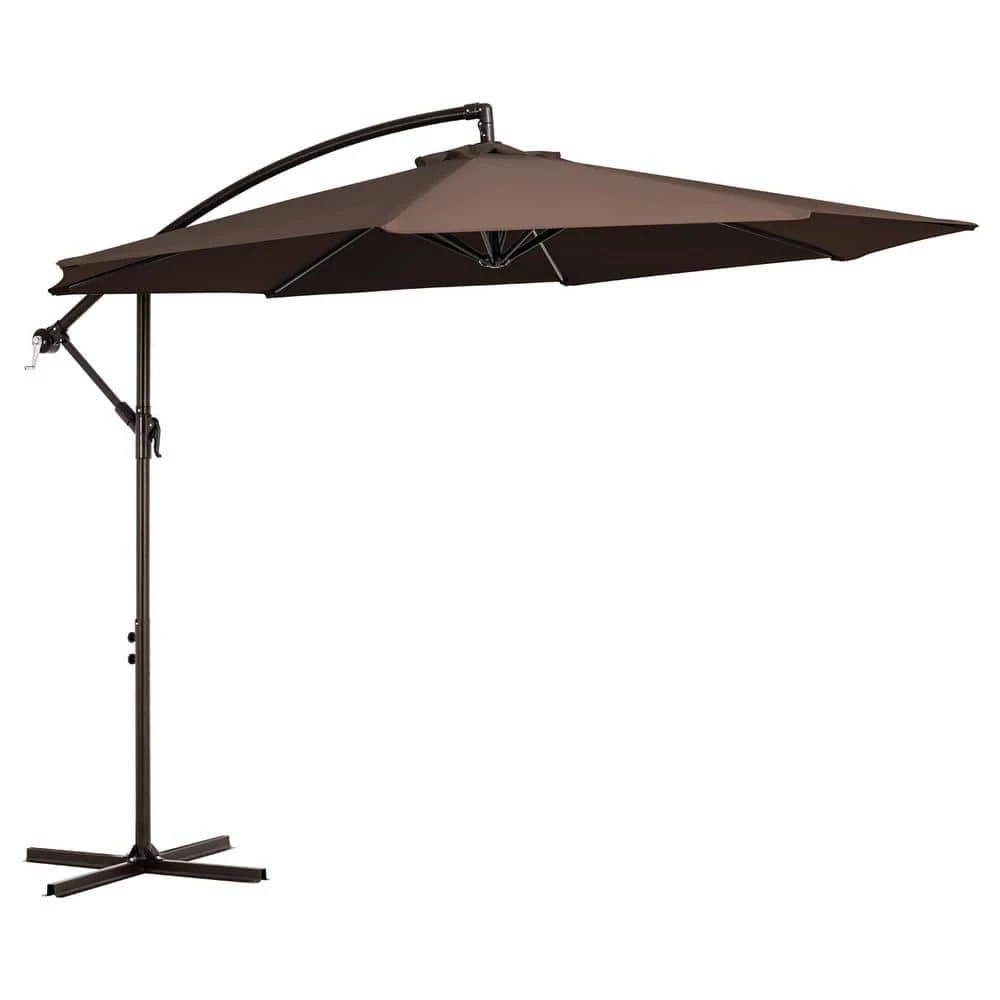 10 Ft. Cantilever Hanging Steel Offset Outdoor Patio Umbrella With Cross Base In Brown 1 10 Ft. Cantilever Hanging Steel Offset Outdoor Patio Umbrella With Cross Base In Brown